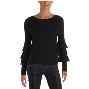 1.State Womens The Nomad Ruffled Tiered Pullover Sweater, Black, size XS